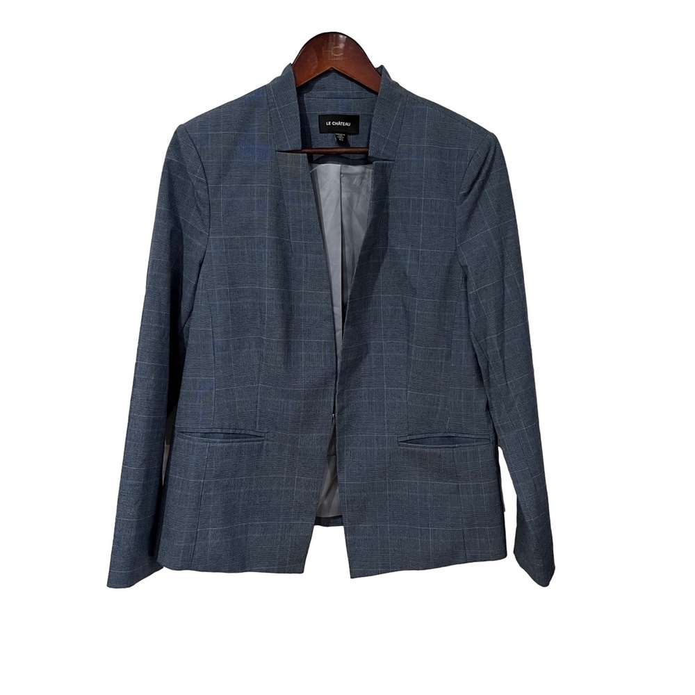 le chateau Women's Blue/Grey Plaid Slim Blazer